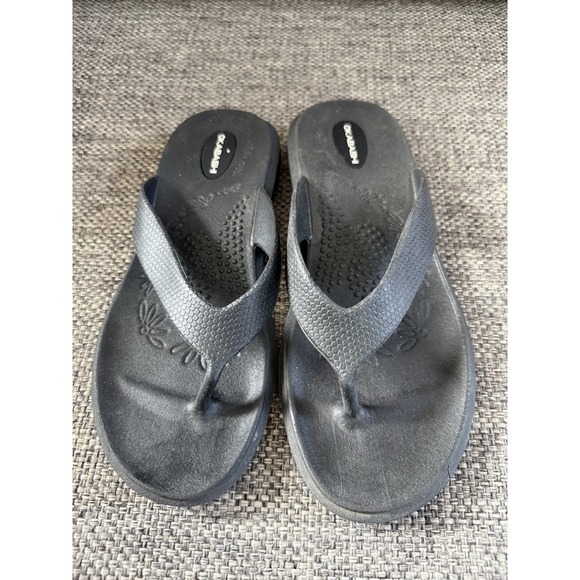 Okabashi‎ Womens Breeze Flip Flop Sandals Black ML  Size Made in USA - Picture 1 of 6
